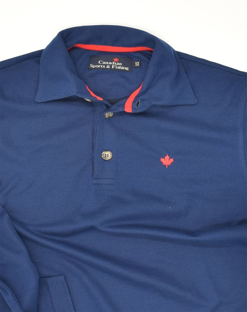 CANADIAN Mens Long Sleeve Polo Shirt XS Navy Blue Polyester | Vintage Canadian | Thrift | Second-Hand Canadian | Used Clothing | Messina Hembry 