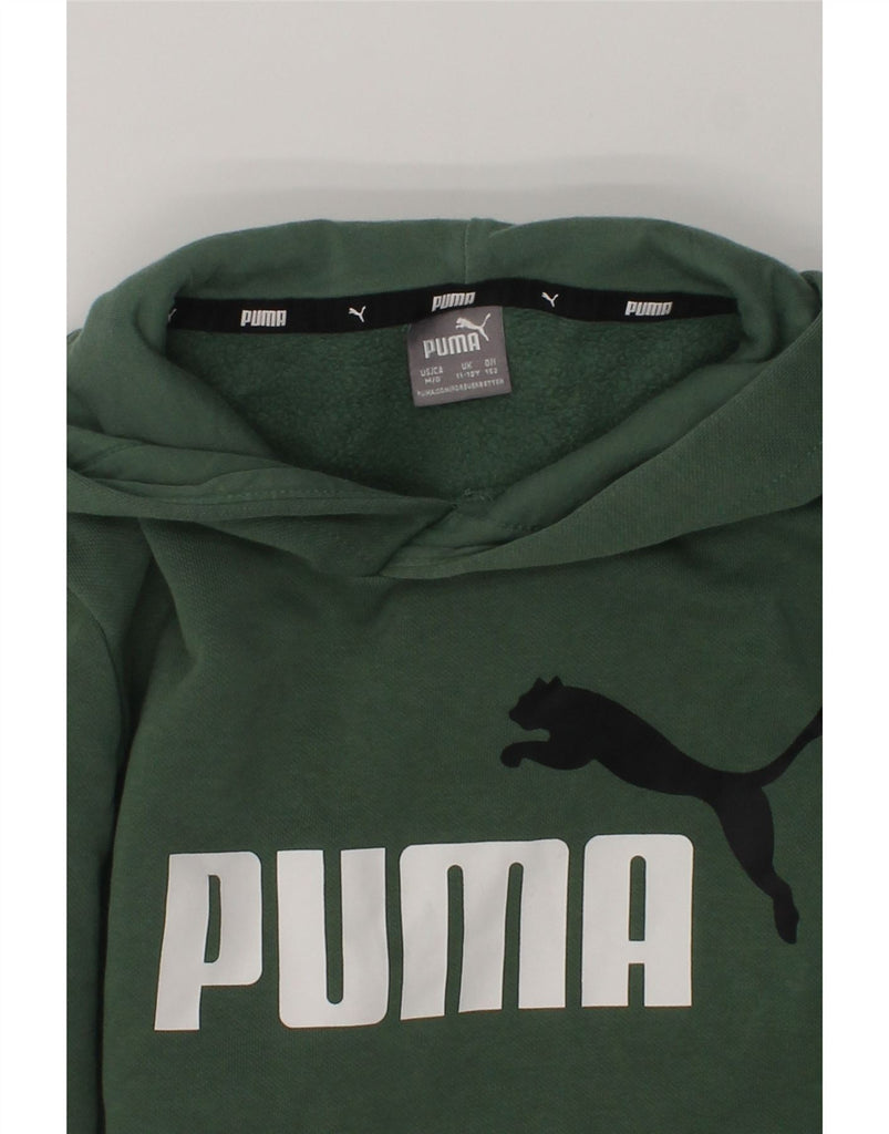 PUMA Boys Graphic Hoodie Jumper 11-12 Years Green Cotton | Vintage Puma | Thrift | Second-Hand Puma | Used Clothing | Messina Hembry 