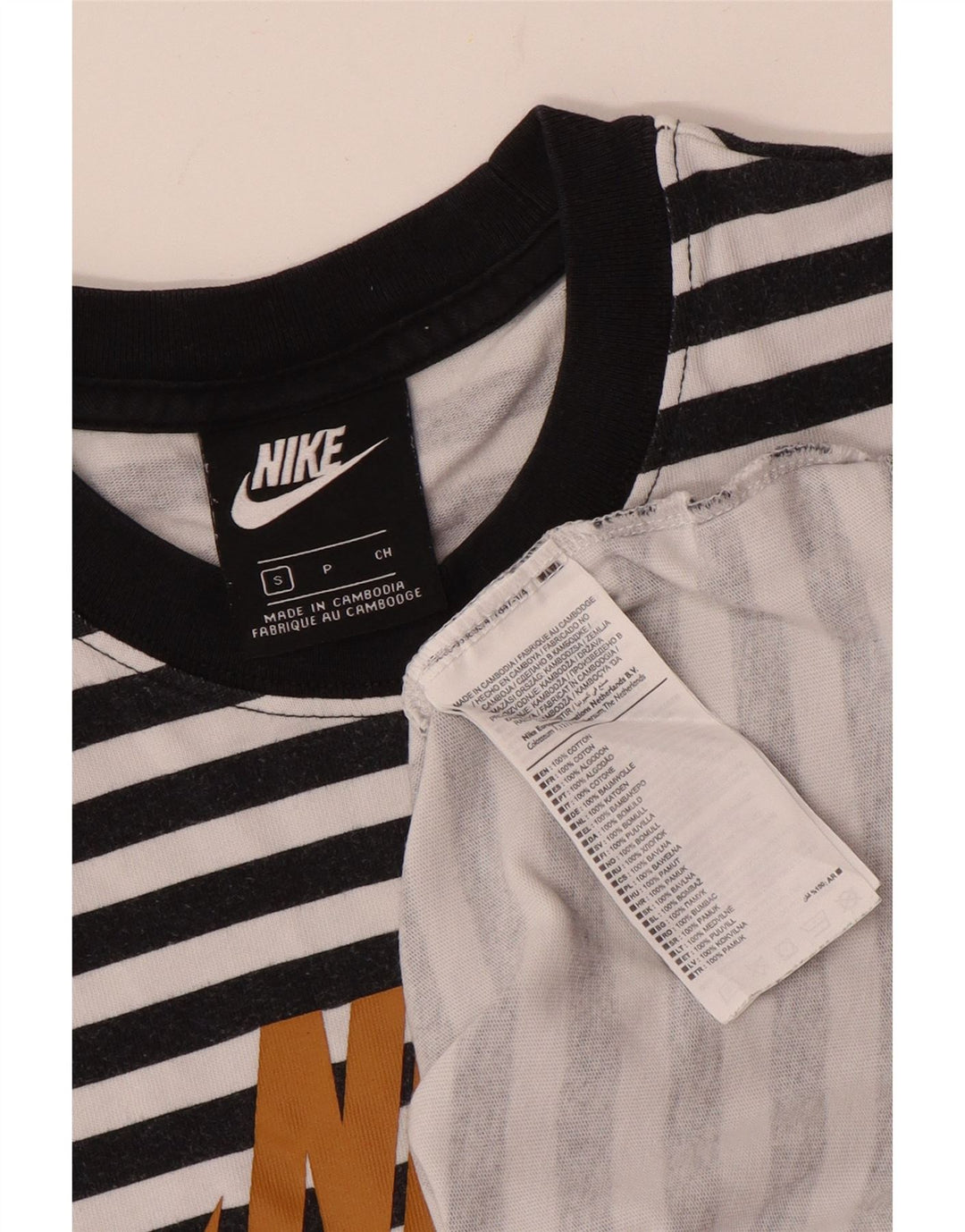 NIKE Womens Graphic T-Shirt Top UK 10 Small Black Striped Cotton