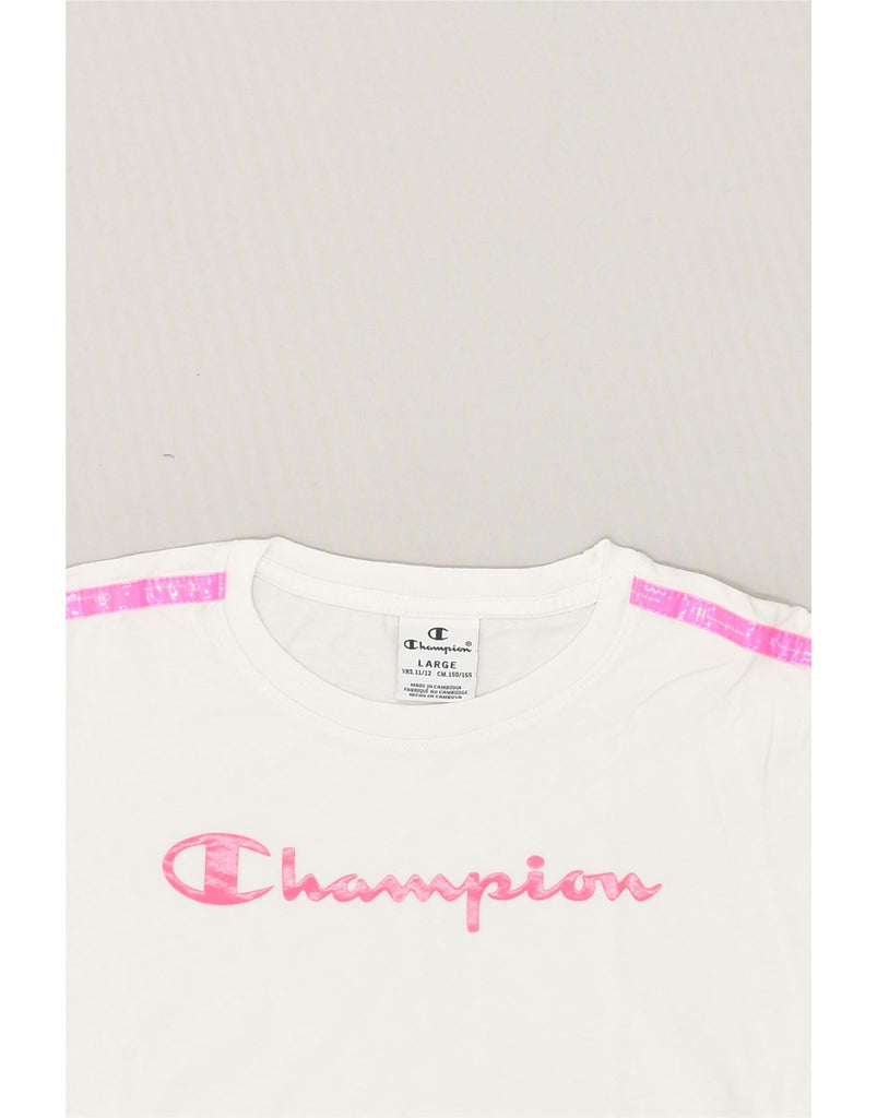 CHAMPION Girls Graphic T-Shirt Top 11-12 Years Large  White Cotton | Vintage Champion | Thrift | Second-Hand Champion | Used Clothing | Messina Hembry 