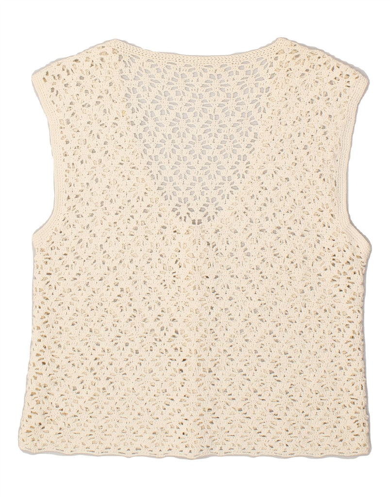 VINTAGE Womens Sleeveless Crochet Cardigan Top UK 14 Large Beige | Vintage Vintage | Thrift | Second-Hand Vintage | Used Clothing | Messina Hembry 