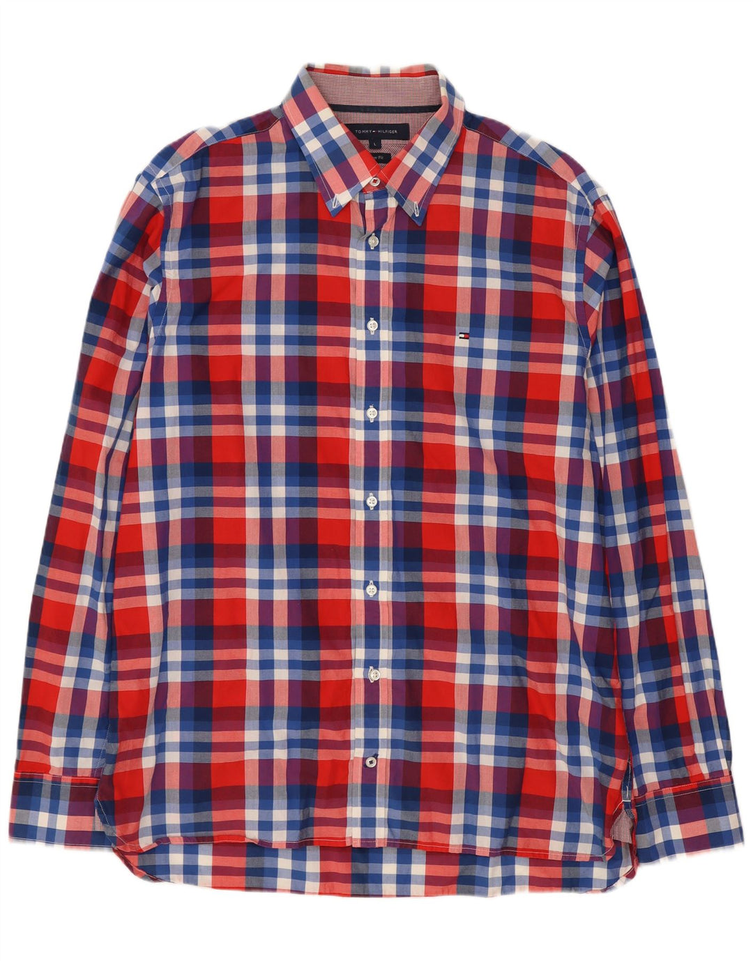 Tommy Hilfiger Mens Custom Fit Shirt Large Red Check Cotton