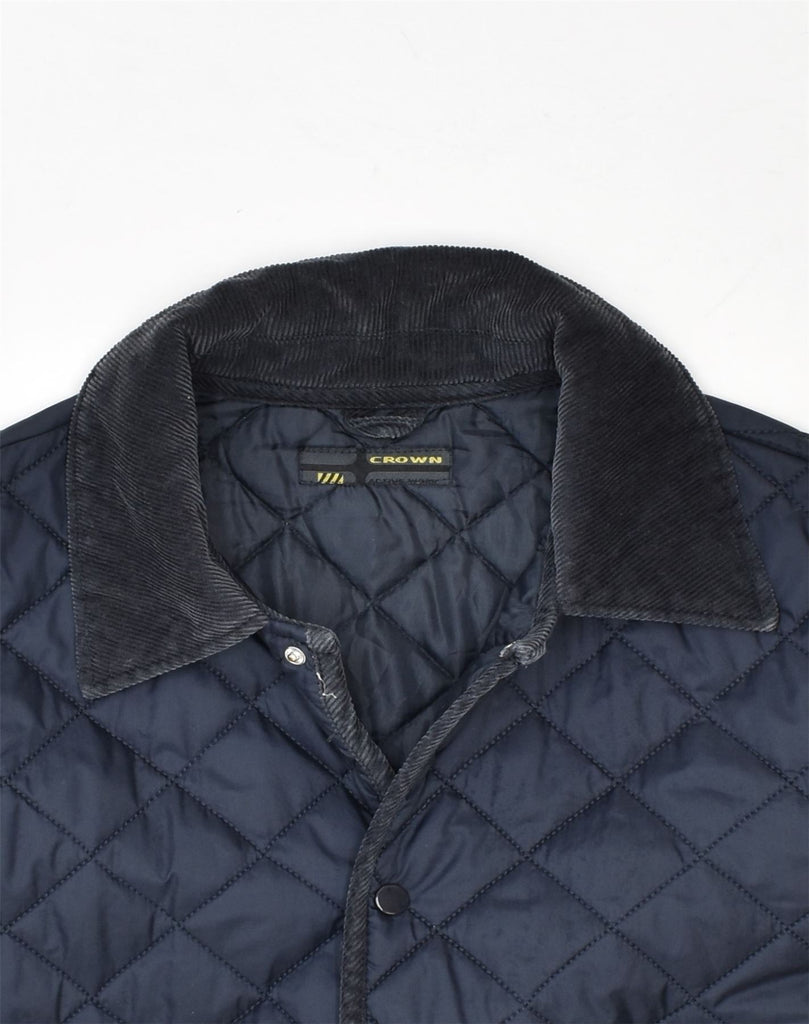 CROWN Mens Quilted Jacket UK 40 Large Navy Blue Nylon | Vintage Crown | Thrift | Second-Hand Crown | Used Clothing | Messina Hembry 