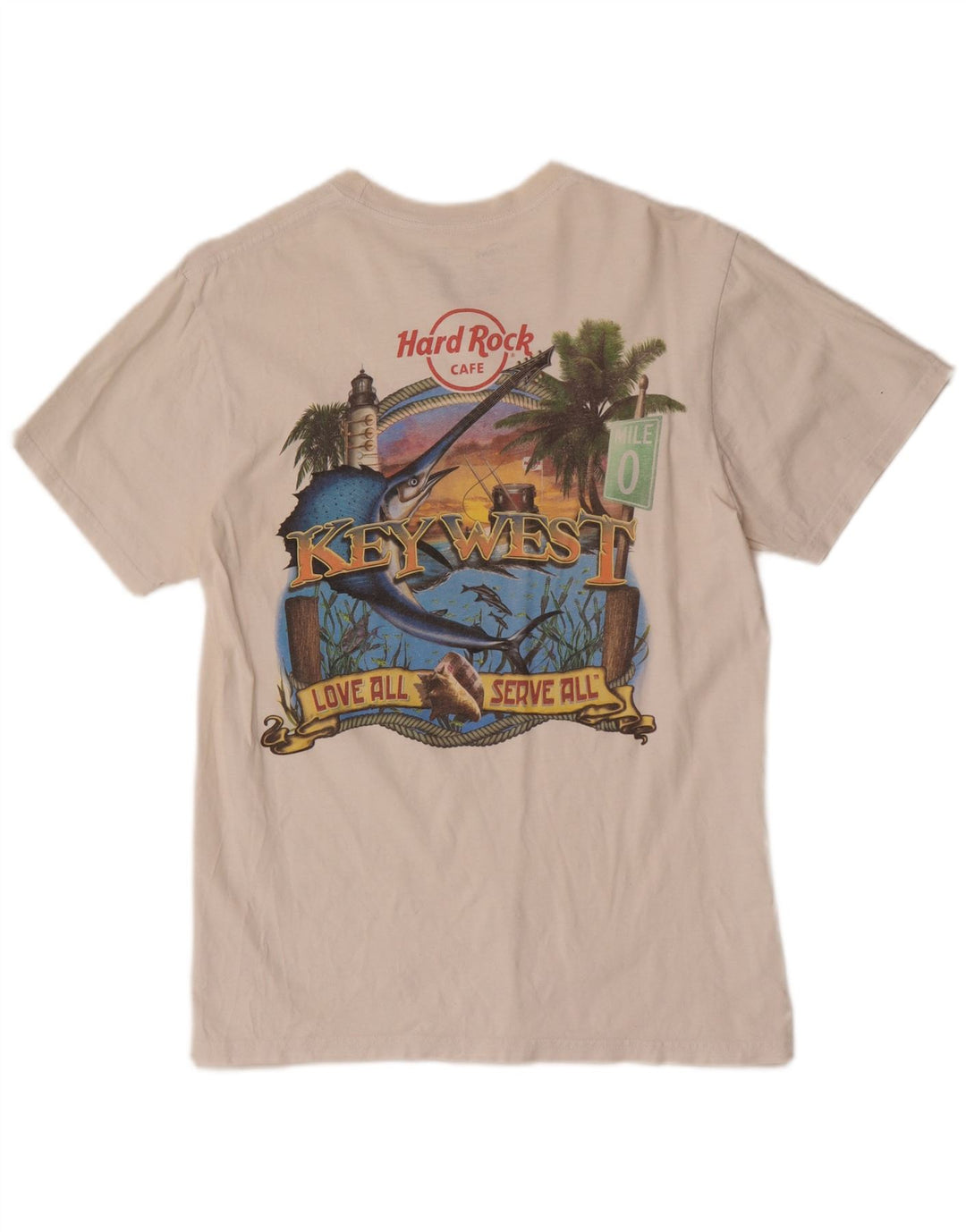 Hard Rock Cafe Mens Key West Graphic T-Shirt Top Medium White Cotton