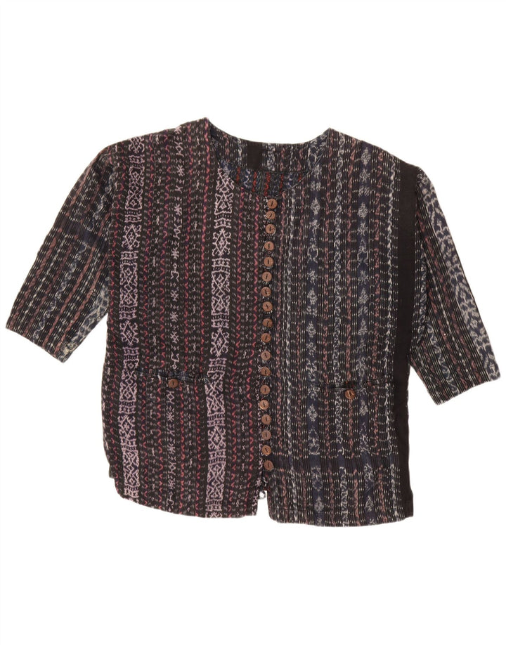 VINTAGE Womens 3/4 Sleeve Shirt Blouse UK 18 XL Black Striped