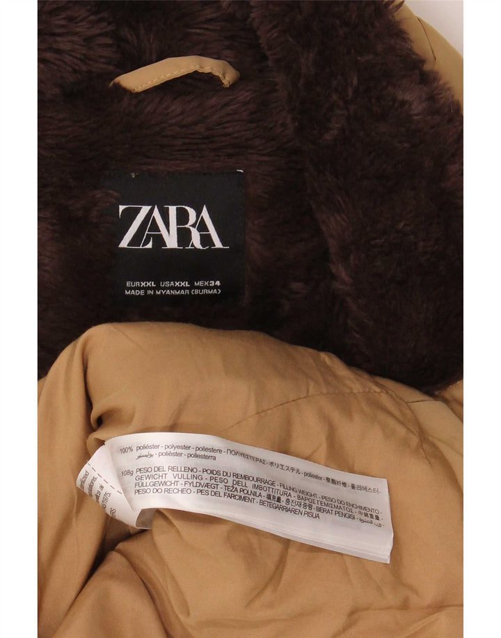 Zara Womens Sherpa Padded Jacket UK 20 2XL Beige Polyester