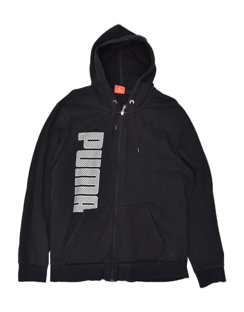 PUMA Mens Graphic Zip Hoodie Sweater Large Black Cotton | Vintage Puma | Thrift | Second-Hand Puma | Used Clothing | Messina Hembry 