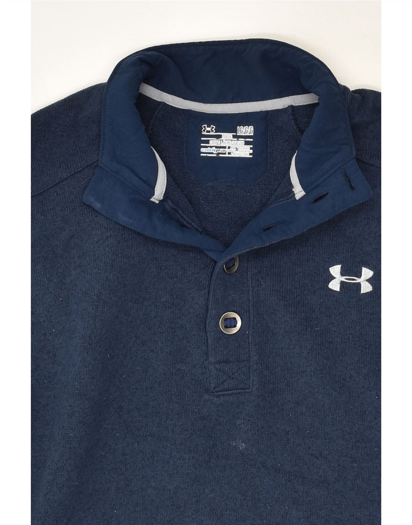 UNDER ARMOUR Mens Button Neck Sweatshirt Jumper Large Navy Blue Polyester | Vintage Under Armour | Thrift | Second-Hand Under Armour | Used Clothing | Messina Hembry 