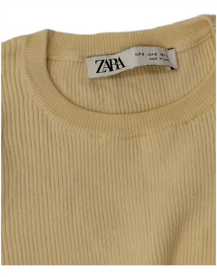 Zara Womens Crop Long Sleeve Blouse Top UK 8 Small Yellow