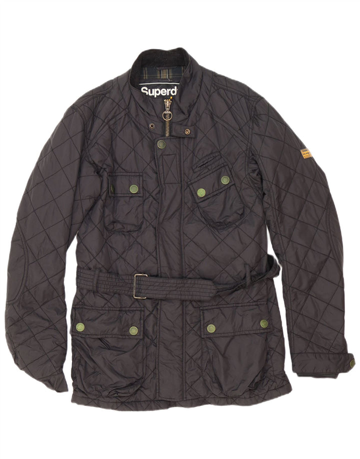 Superdry Mens Quilted Racer Jacket UK 42 XL Black Nylon