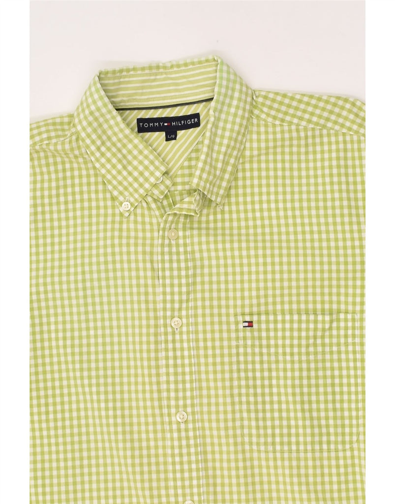 TOMMY HILFIGER Mens Short Sleeve Shirt Large Green Gingham Cotton | Vintage Tommy Hilfiger | Thrift | Second-Hand Tommy Hilfiger | Used Clothing | Messina Hembry 