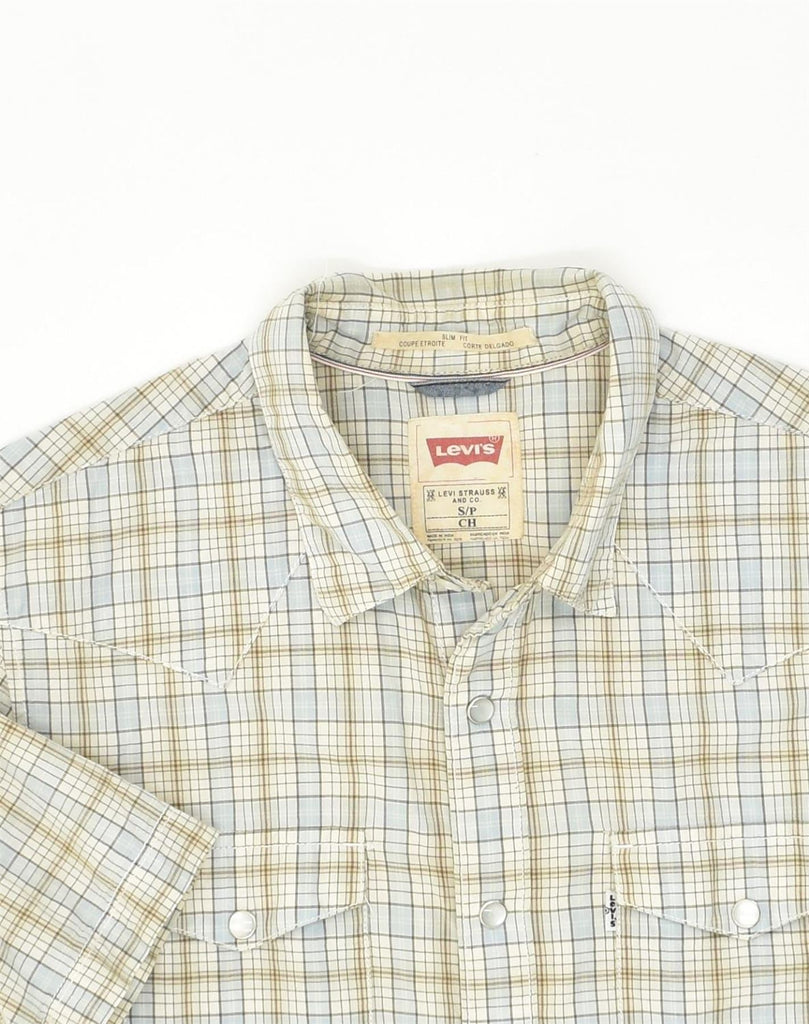 LEVI'S Mens Slim Fit Short Sleeve Shirt Small Beige Check Cotton | Vintage Levi's | Thrift | Second-Hand Levi's | Used Clothing | Messina Hembry 