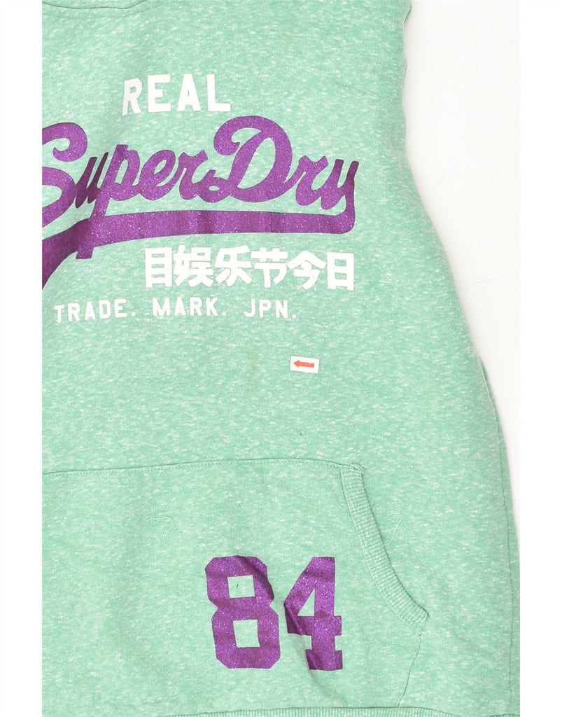 SUPERDRY Womens Real Graphic Hoodie Jumper UK 14 Medium Green Flecked | Vintage Superdry | Thrift | Second-Hand Superdry | Used Clothing | Messina Hembry 