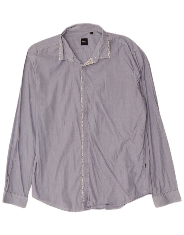 Hugo Boss Mens Slim Fit Shirt XL Blue Pinstripe Cotton