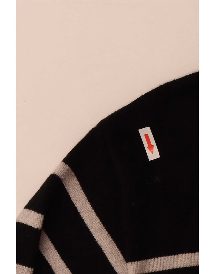 Zara Womens Zip Neck Jumper Sweater UK 14 Medium Black Striped Viscose