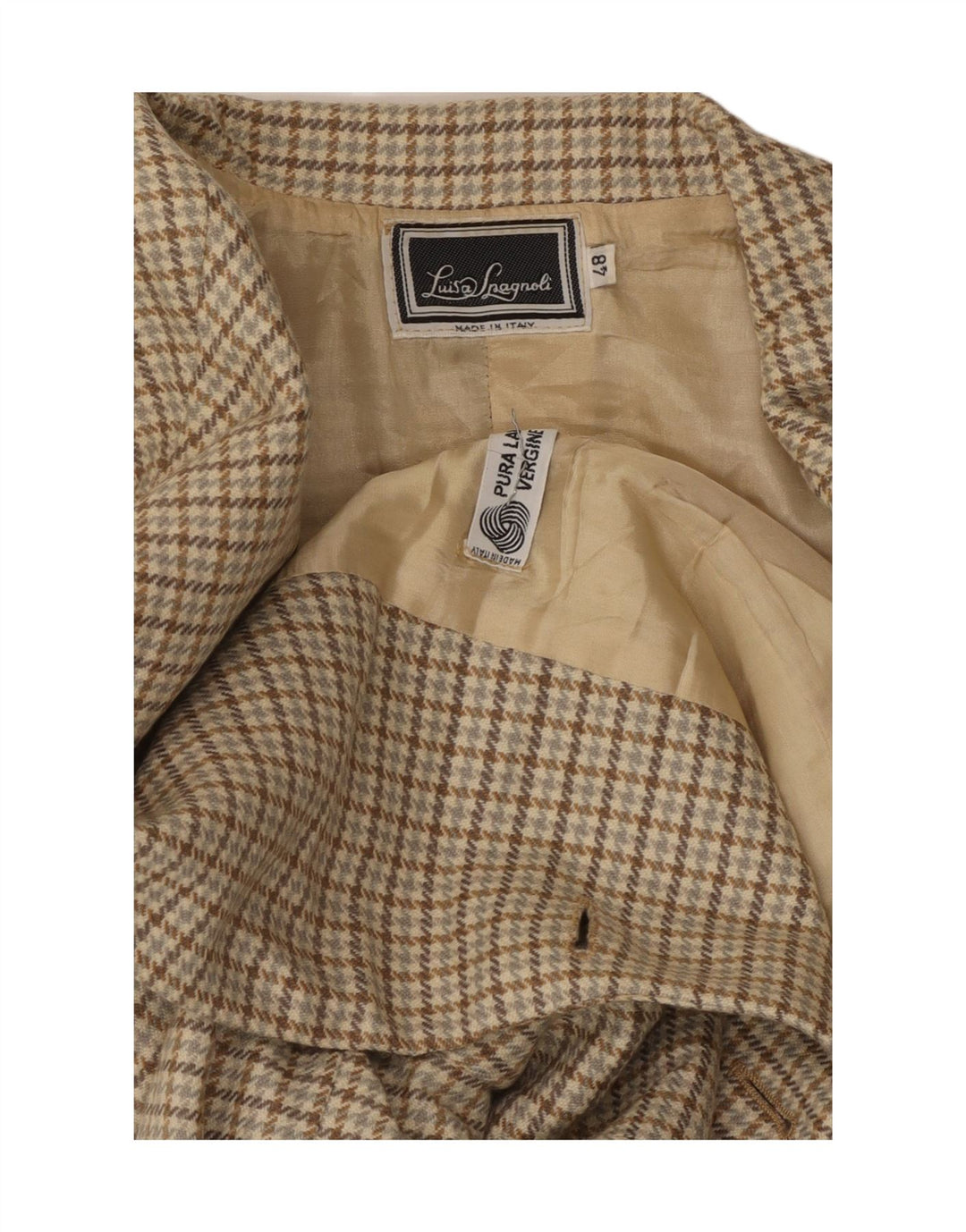 Luisa Spagnoli Womens 2 Button Blazer Jacket IT 48 XL Beige Houndstooth