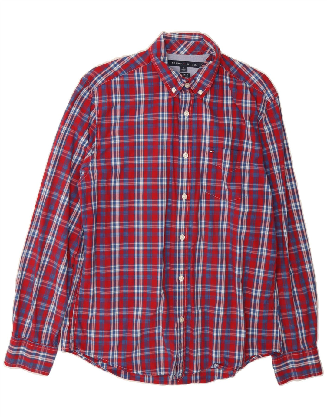 TOMMY HILFIGER Mens Custom Fit Shirt Medium Red Check Cotton Vintage Tommy Hilfiger and Second-Hand Tommy Hilfiger from Messina Hembry 
