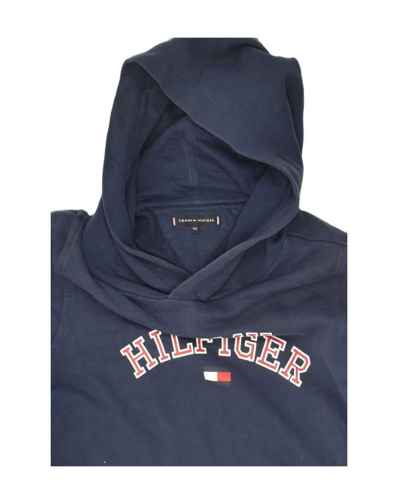 TOMMY HILFIGER Boys Graphic Hoodie Jumper 11-12 Years Navy Blue Cotton | Vintage Tommy Hilfiger | Thrift | Second-Hand Tommy Hilfiger | Used Clothing | Messina Hembry 