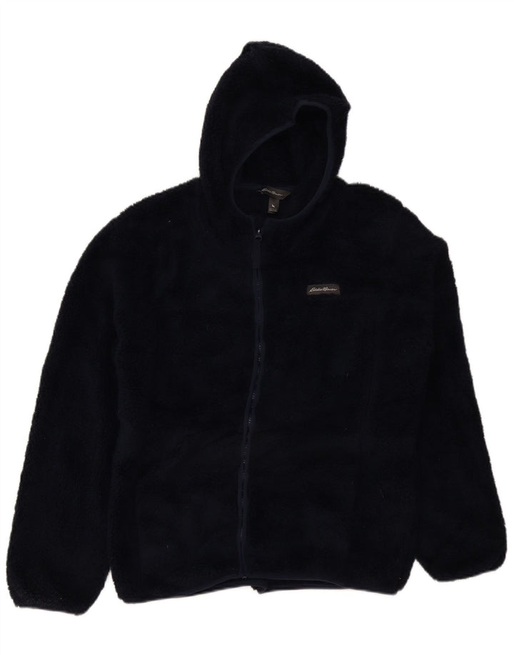 EDDIE BAUER Boys Hooded Fleece Jacket 15-16 Years XL Navy Blue Polyester