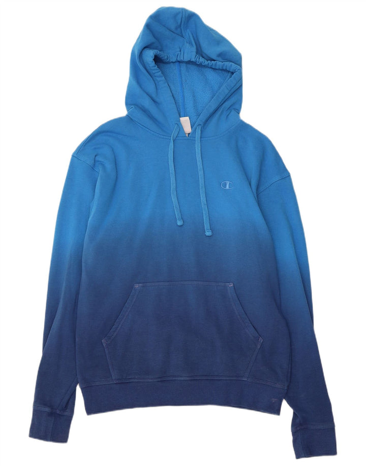CHAMPION Mens Hoodie Jumper Medium Blue Colourblock Cotton
