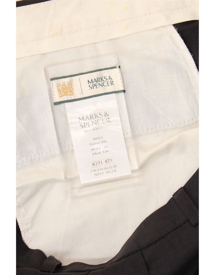 Marks & Spencer Mens Pegged Suit Trousers W40 L33 Navy Blue Polyester