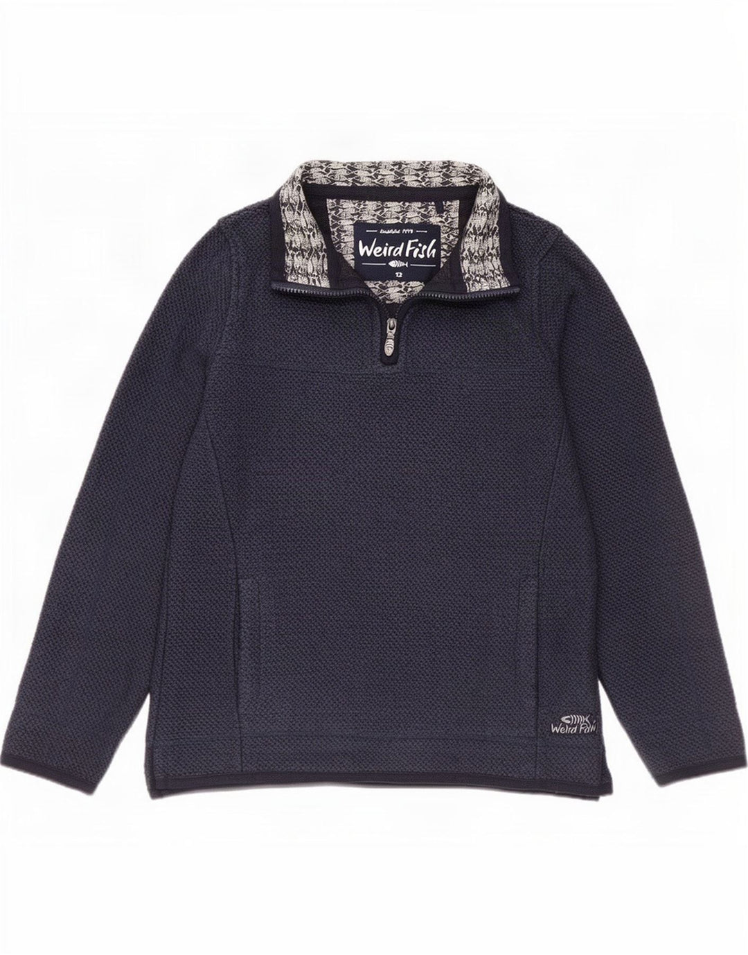 Weird Fish Womens Zip Neck Sweatshirt Jumper UK 12 Medium Navy Blue Cotton