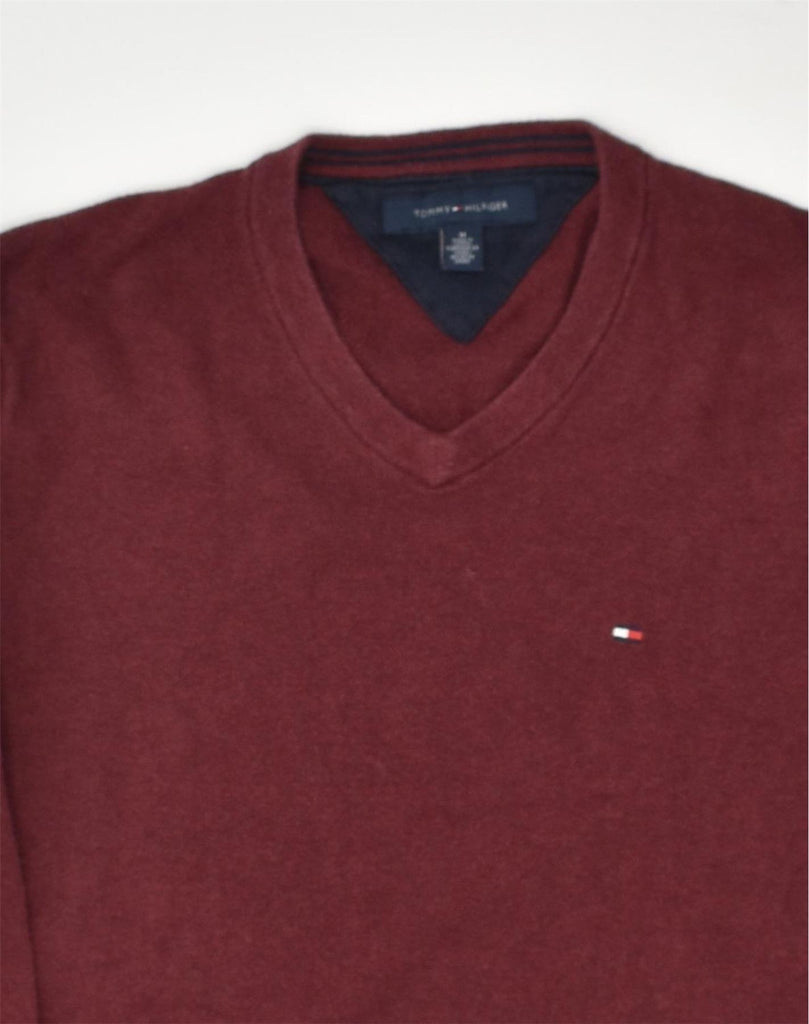 TOMMY HILFIGER Mens V-Neck Jumper Sweater Medium Maroon Cotton | Vintage Tommy Hilfiger | Thrift | Second-Hand Tommy Hilfiger | Used Clothing | Messina Hembry 