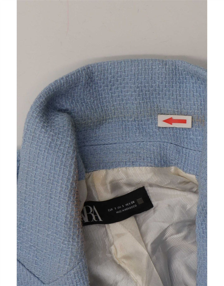Zara Womens Open Blazer Jacket UK 10 Small Blue Cotton