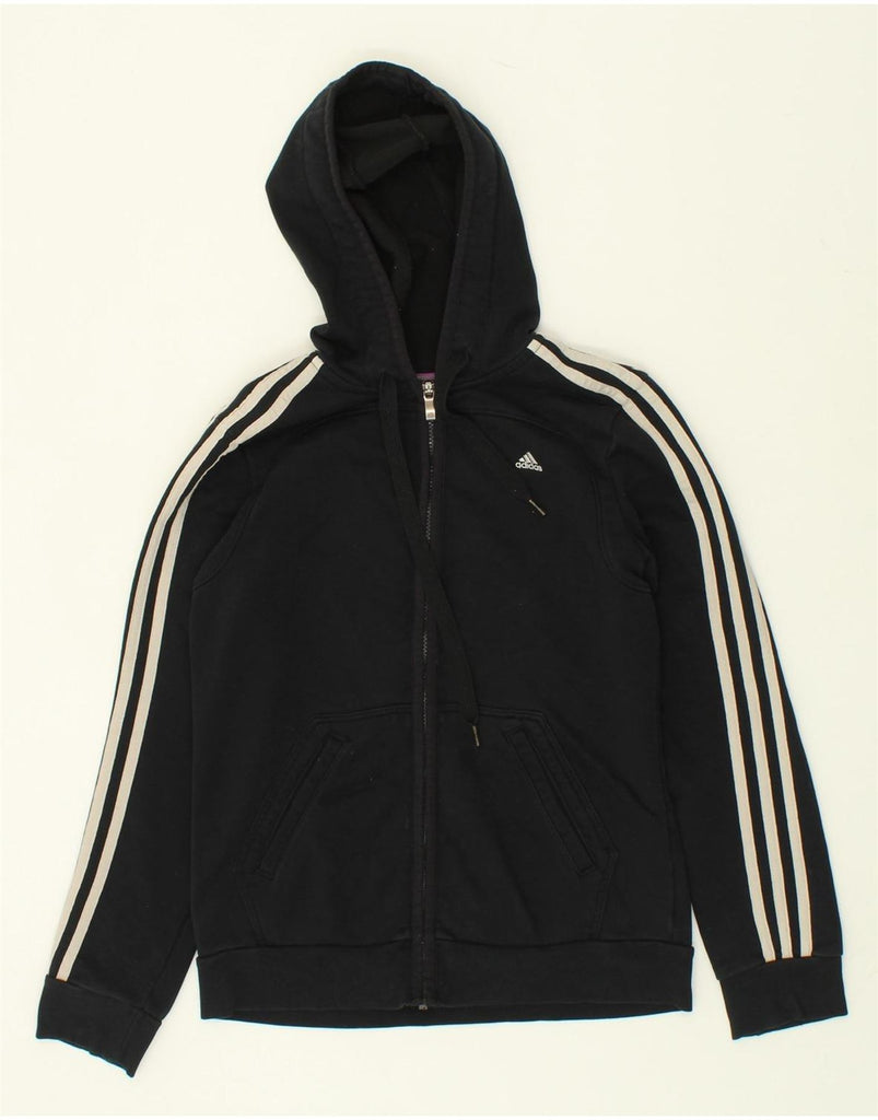 ADIDAS Womens Climalite Zip Hoodie Sweater UK 12/14 Medium Black Cotton | Vintage Adidas | Thrift | Second-Hand Adidas | Used Clothing | Messina Hembry 