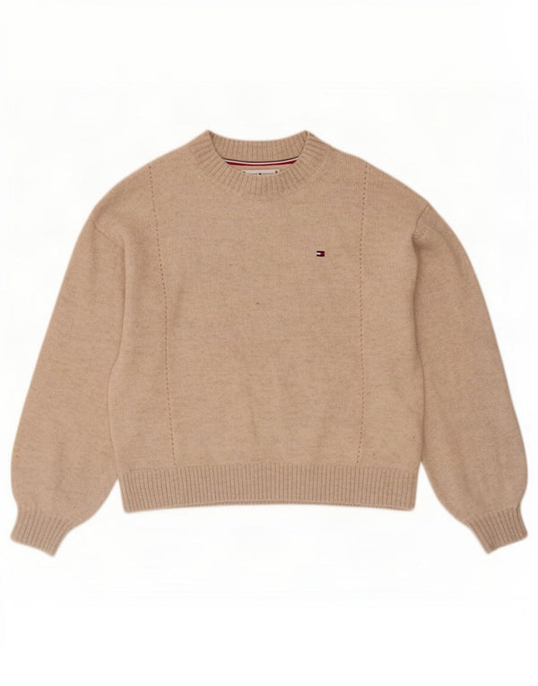 Tommy Hilfiger Girls Turtle Neck Jumper Sweater 11-12 Years Beige Wool