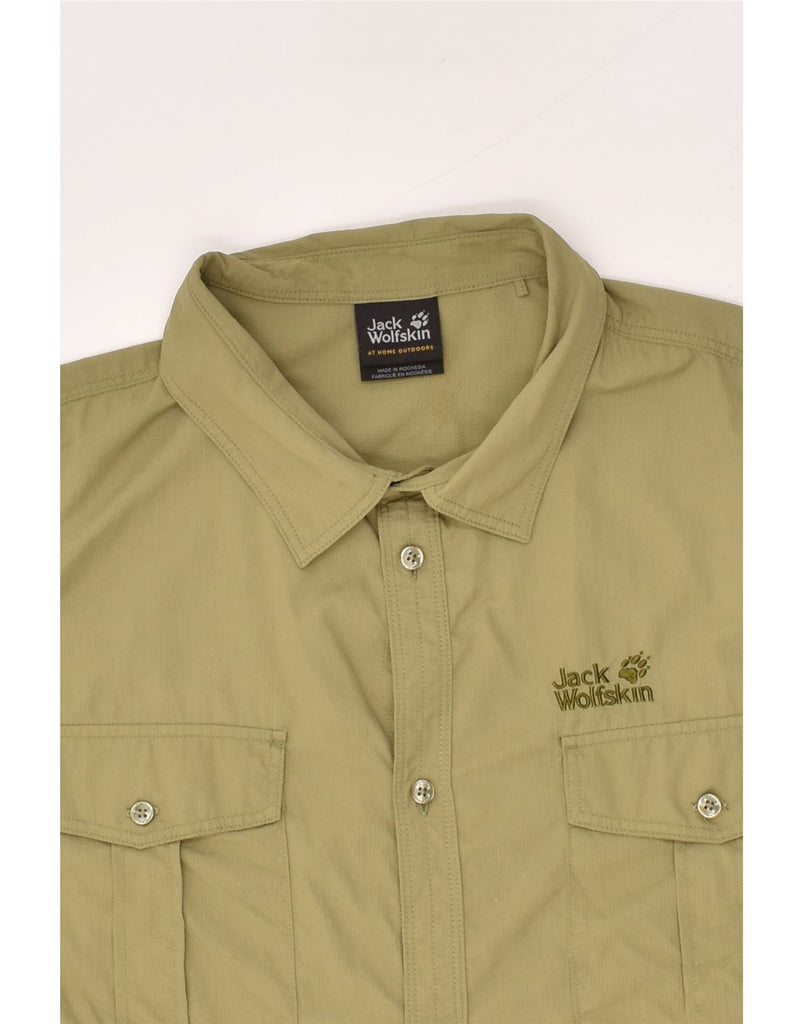 JACK WOLFSKIN Mens Short Sleeve Shirt UK 48 2XL Khaki Polyamide | Vintage Jack Wolfskin | Thrift | Second-Hand Jack Wolfskin | Used Clothing | Messina Hembry 