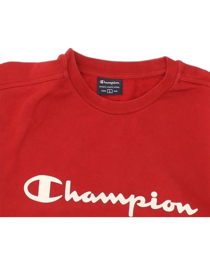 CHAMPION Mens Graphic Sweatshirt Jumper Large Red Cotton | Vintage Champion | Thrift | Second-Hand Champion | Used Clothing | Messina Hembry 