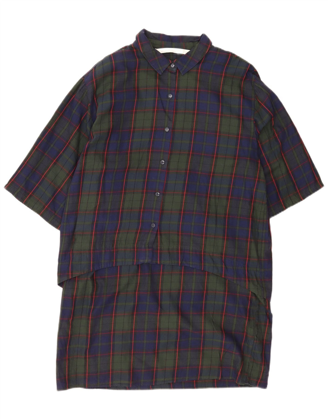 Zara Womens 3/4 Sleeve Pullover Shirt Dress UK 16 Large Navy Blue Check