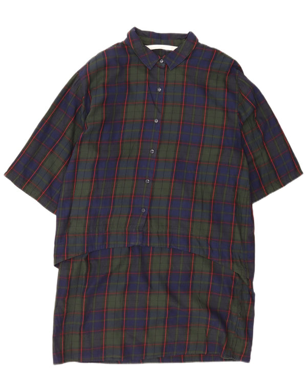 Zara Womens 3/4 Sleeve Pullover Shirt Dress UK 16 Large Navy Blue Check