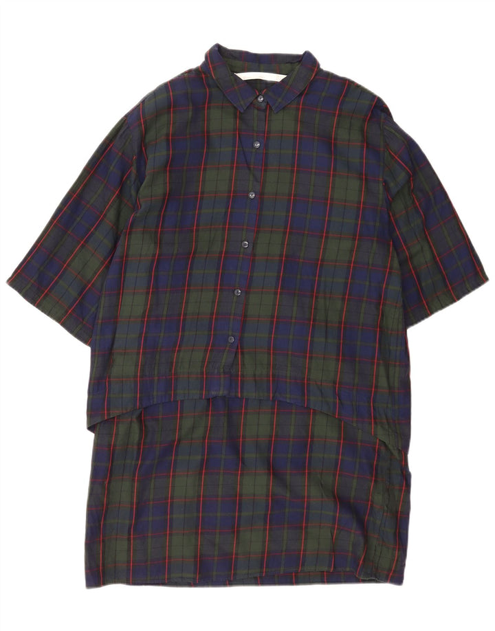 Zara Womens 3/4 Sleeve Pullover Shirt Dress UK 16 Large Navy Blue Check