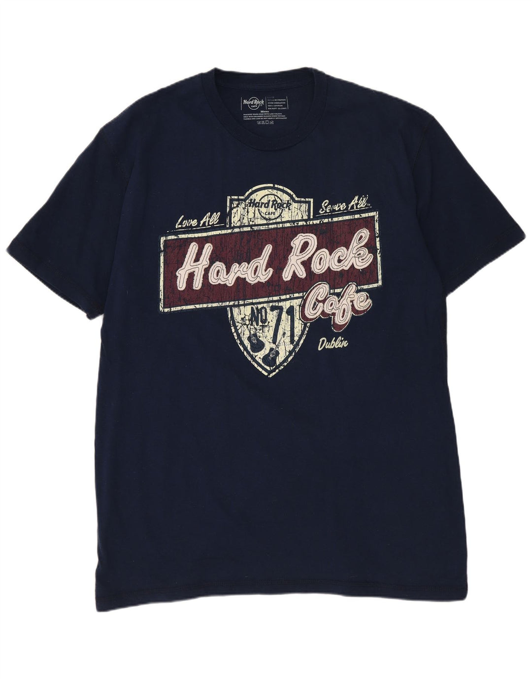 HARD ROCK CAFE Mens Dublin Graphic T-Shirt Top Large Navy Blue Cotton