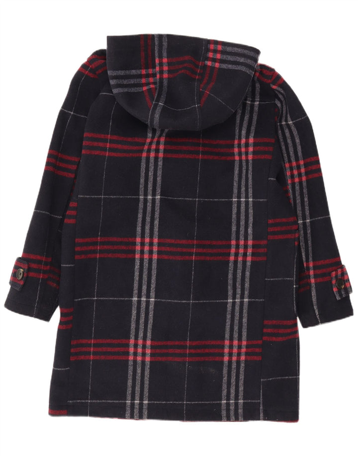 Zara Mens Hooded Duffle Coat UK 36 Small Navy Blue Check Polyester