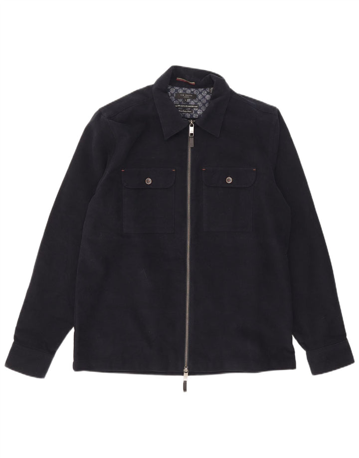 Ted Baker Mens Bomber Jacket Size 4 Large Navy Blue Cotton