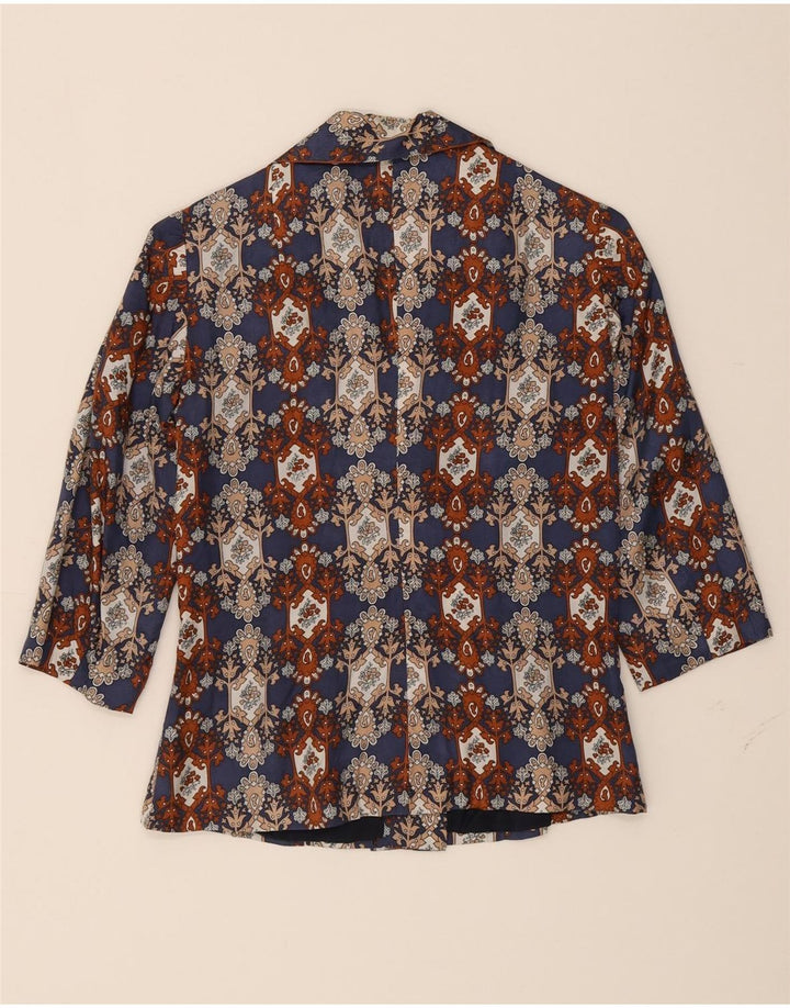 VINTAGE Womens 3/4 Sleeve 3 Button Blazer Jacket UK 10 Small Blue Floral Vintage Vintage and Second-Hand Vintage from Messina Hembry 