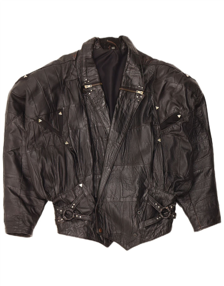 Vintage Womens Bomber Leather Jacket UK 12 Medium Black Leather