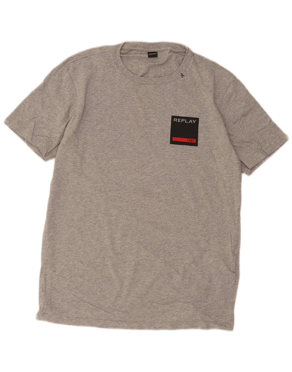 Replay Mens T-Shirt Top Large Grey Flecked Cotton