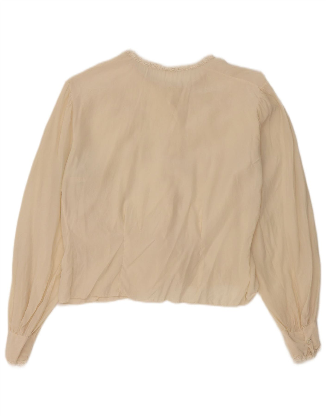 Vintage Womens Crop Shirt Blouse UK 12 Medium Beige