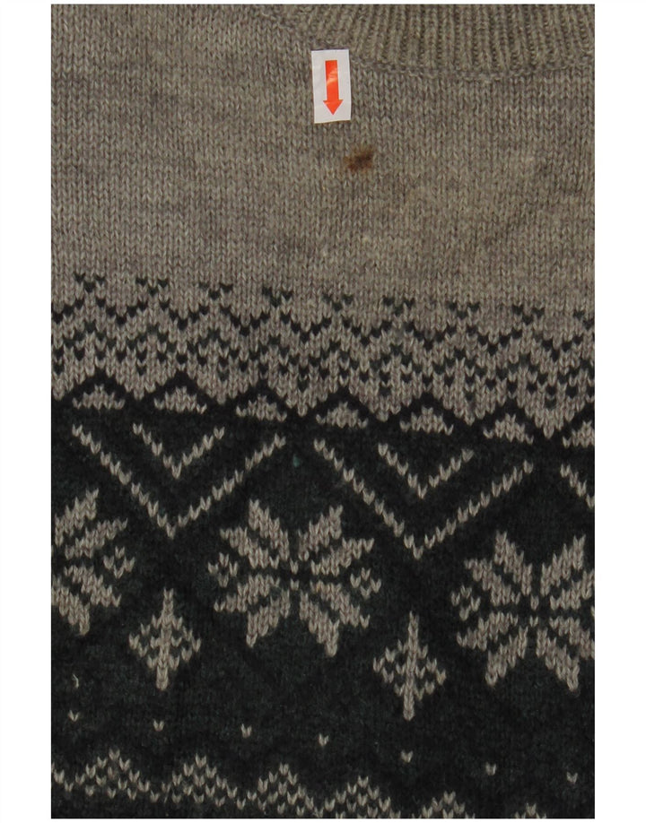 JAMES PRINGLE Mens Boat Neck Jumper Sweater Medium Grey Fair Isle Acrylic