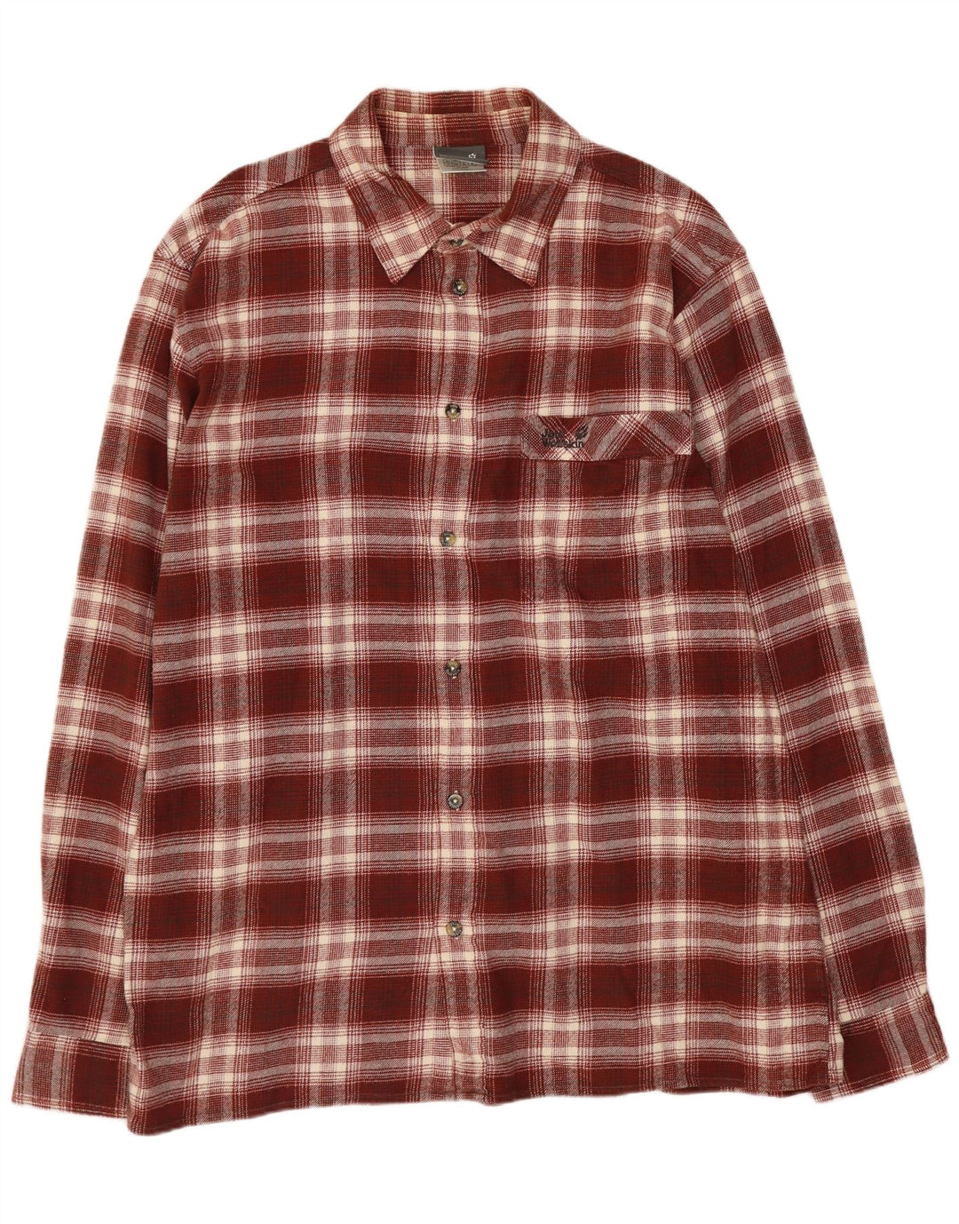 Jack Wolfskin Mens Flannel Shirt XL Burgundy Check Cotton