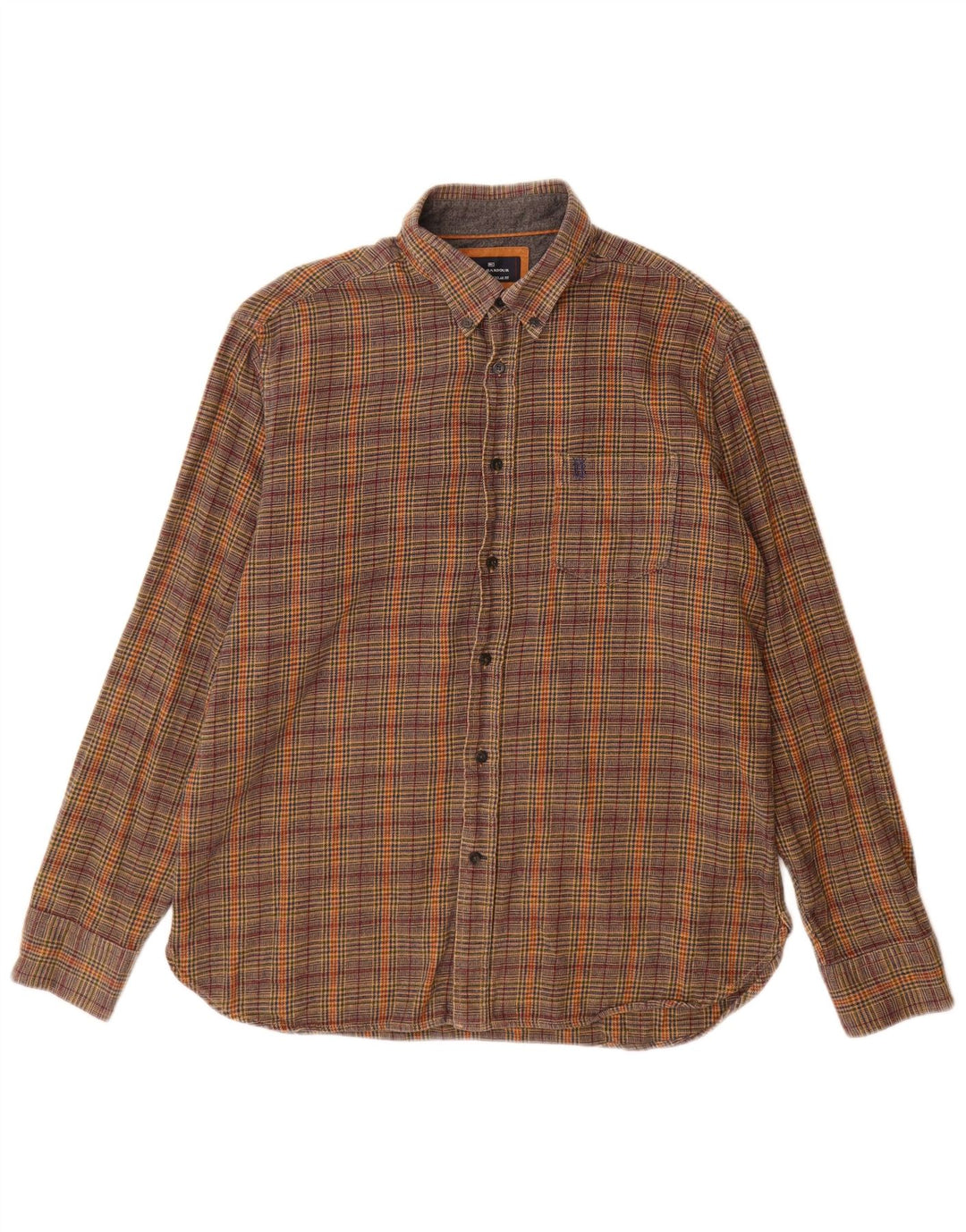 Marks & Spencer Mens Blue Harbour Flannel Shirt Large Brown Houndstooth