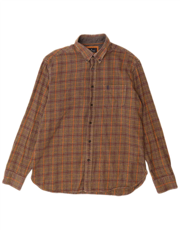 Marks & Spencer Mens Blue Harbour Flannel Shirt Large Brown Houndstooth