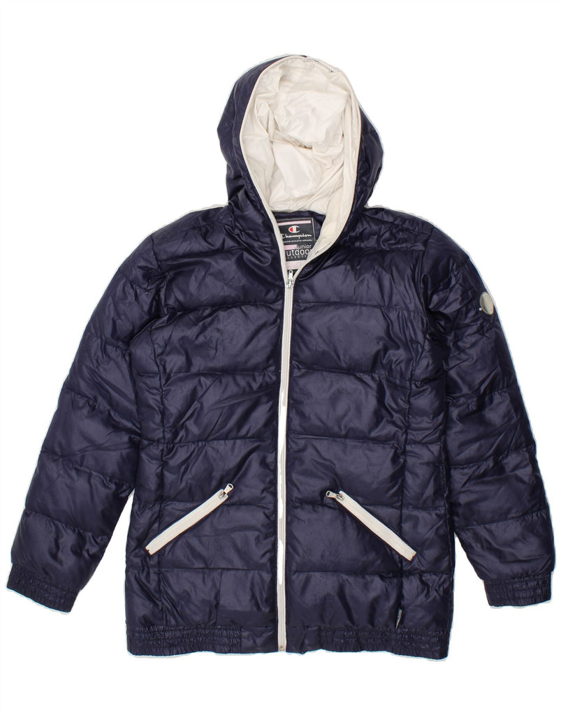 CHAMPION Girls Outdoor Hooded Padded Jacket 13-14 Years XL  Navy Blue | Vintage Champion | Thrift | Second-Hand Champion | Used Clothing | Messina Hembry 