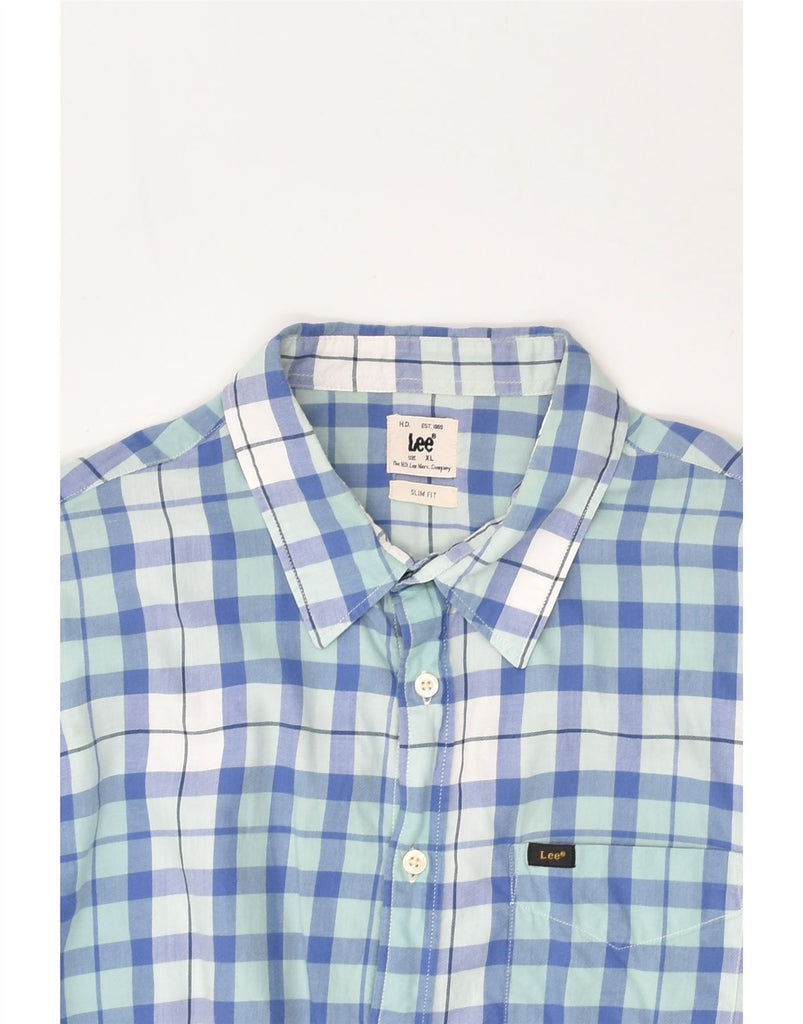 LEE Mens Short Sleeve Slim Fit Shirt XL Blue Check Cotton | Vintage Lee | Thrift | Second-Hand Lee | Used Clothing | Messina Hembry 