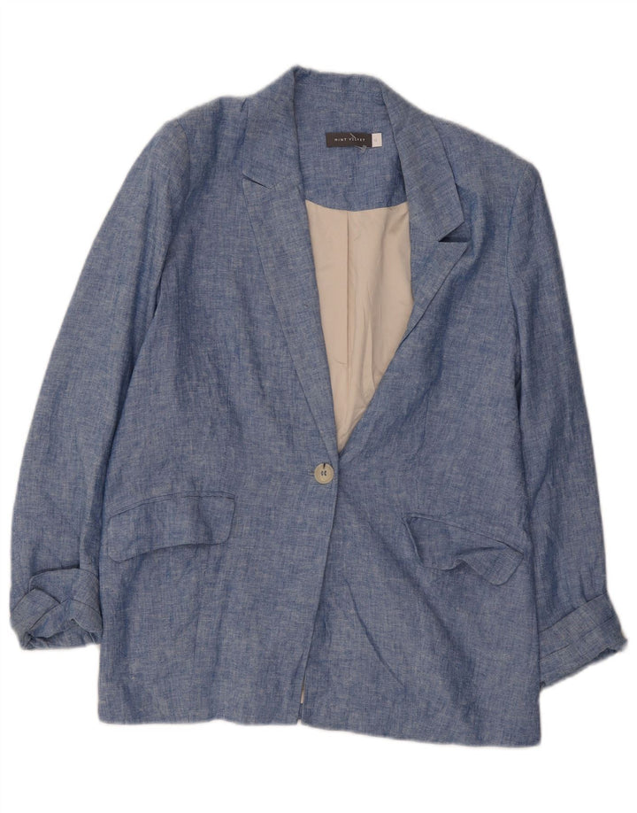 MINT VELVET Womens 1 Button Blazer Jacket UK 12 Medium Blue Linen