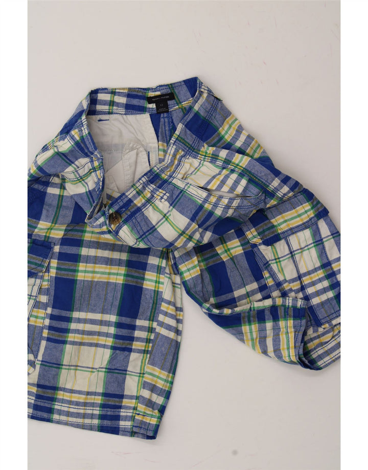 TOMMY HILFIGER Boys Cargo Shorts 11-12 Years W28 Blue Check Cotton Vintage Tommy Hilfiger and Second-Hand Tommy Hilfiger from Messina Hembry 